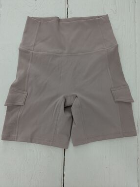 aerie High-Rise Ribbed Cargo Bike Shorts - Mauve Taupe